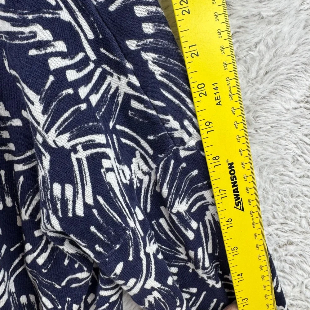 Garnet Hill Sweater Womens Medium Navy Blue Silk Cotton Abstract Oversized